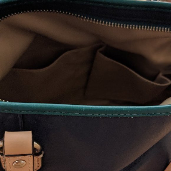 COACH Leather Crossbody Bag in Navy, Teal & Beige - Picture 3 of 4